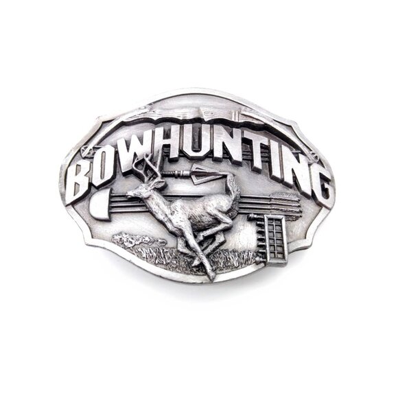 Vintage Bow Hunting Belt Buckle, Pewter 1987 Siskiyou Dimensional Running Buck - Picture 1 of 3
